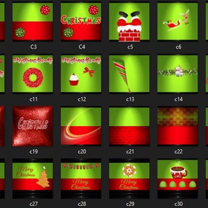 May include: A collection of Christmas-themed graphics with a green and red color scheme. The graphics include Santa Claus, reindeer, Christmas trees, ornaments, and the word "Christmas".