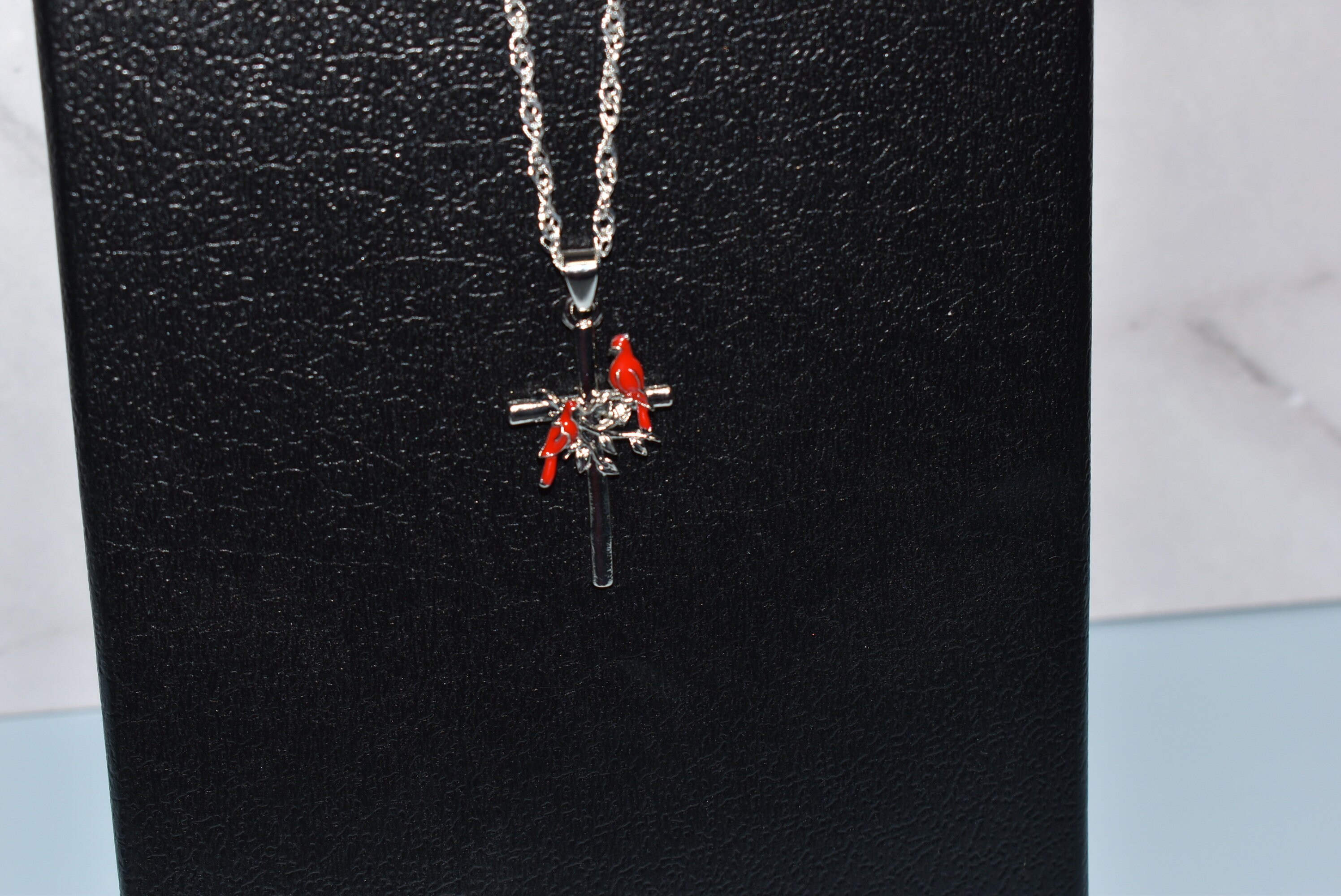 Waysles Collana Uccello Cardinale In Argento 925 Smaltato Rosso – Ciondolo Con Ramo E Zirconi - 3