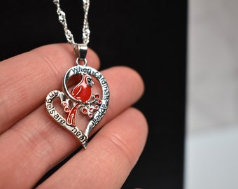 Cardinal Charm Necklace V3 - Silver - Red - Long Chain - loved one - Birds - in memory- Diamonds