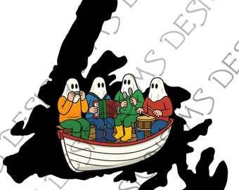 Newfoundland and Labrador Map and Flag - Mummers - Boat - Fish - Cod - Squid Jiggin -  Newfie  - SVG- PNG-JPEG