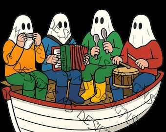 Mummers In Boat Playing Music - Newfoundland - Commercial Free Use - Boats - SVG - png- jpeg - gift