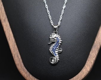 Nautical-Themed Charm of a Seahorse Charm with Blue Gemstones - Ocean - Fish - Nautical-Themed Jewlery