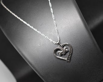 Heart Pendant Necklace: Dog Bone Charm, Pet Memorial Jewelry
