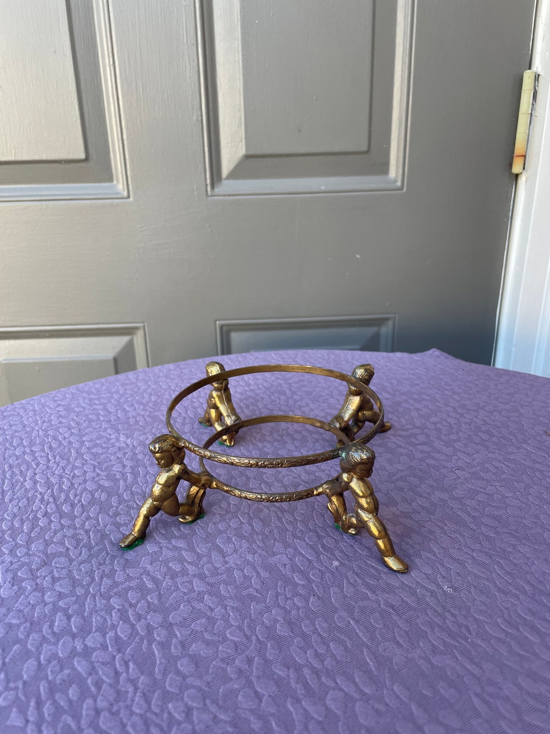 Vintage Brass Vase Holder W/4 Cherubs Attached Etsy
