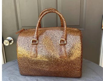 Vintage Furla Candy Jelly Copper Glitter Satchel Duffle Bag