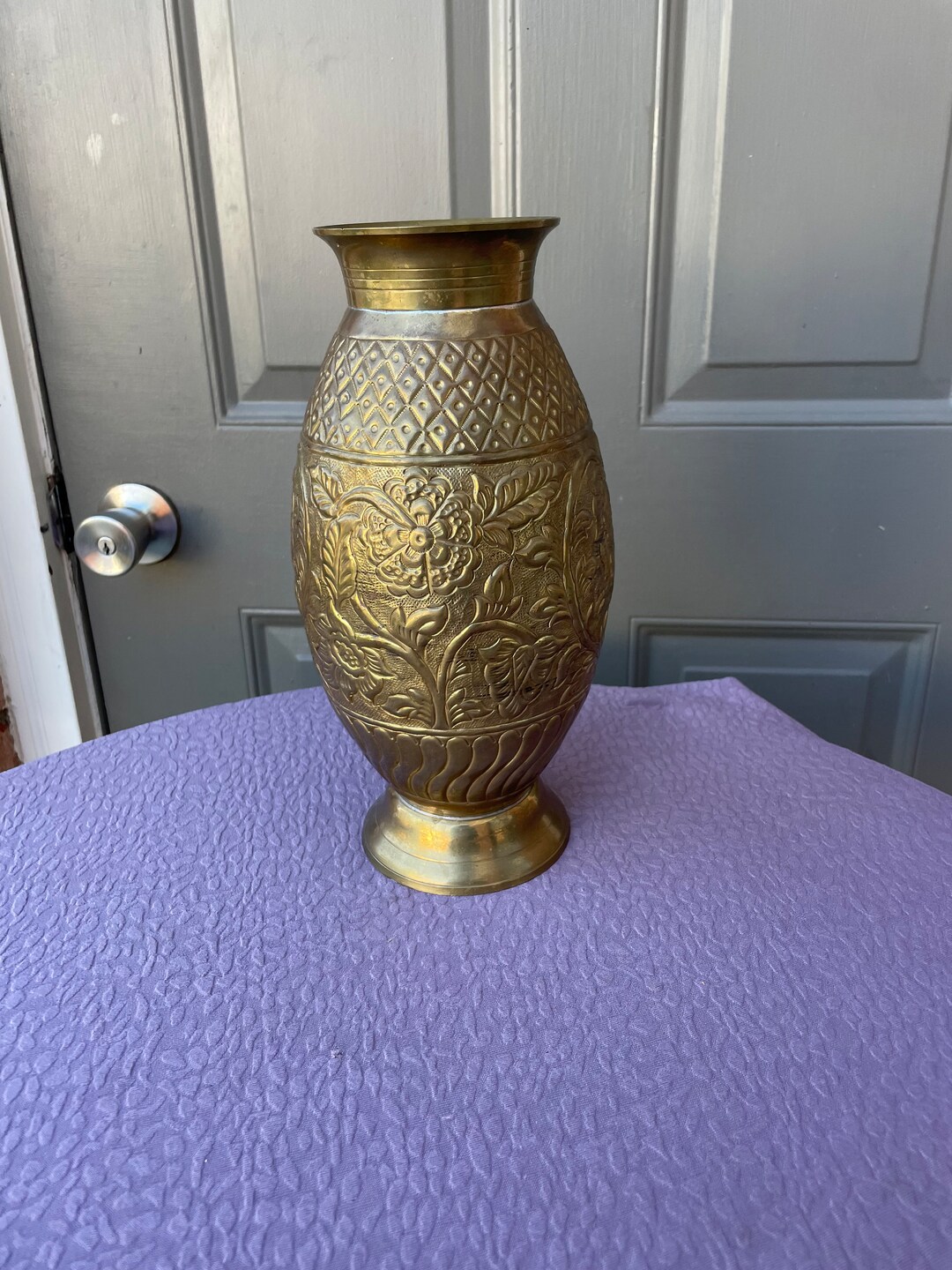 Vintage Solid Brass Floral Vase Décor Made in India Etsy