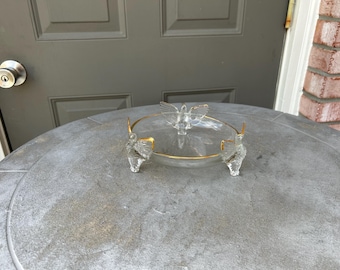Clear Glass Decorative Tray with Butterfly Accents