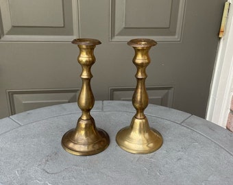 Pair of Vintage Brass Round Base Candle Stick Holders