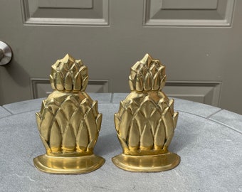 Pair of Small Vintage Hand Crafted Virginia Metal Pineapple Bookends