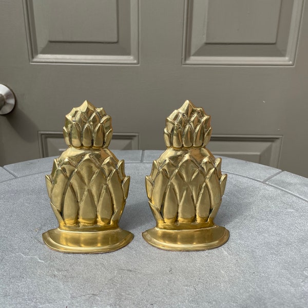 Pair of Small Vintage Hand Crafted Virginia Metal Pineapple Bookends