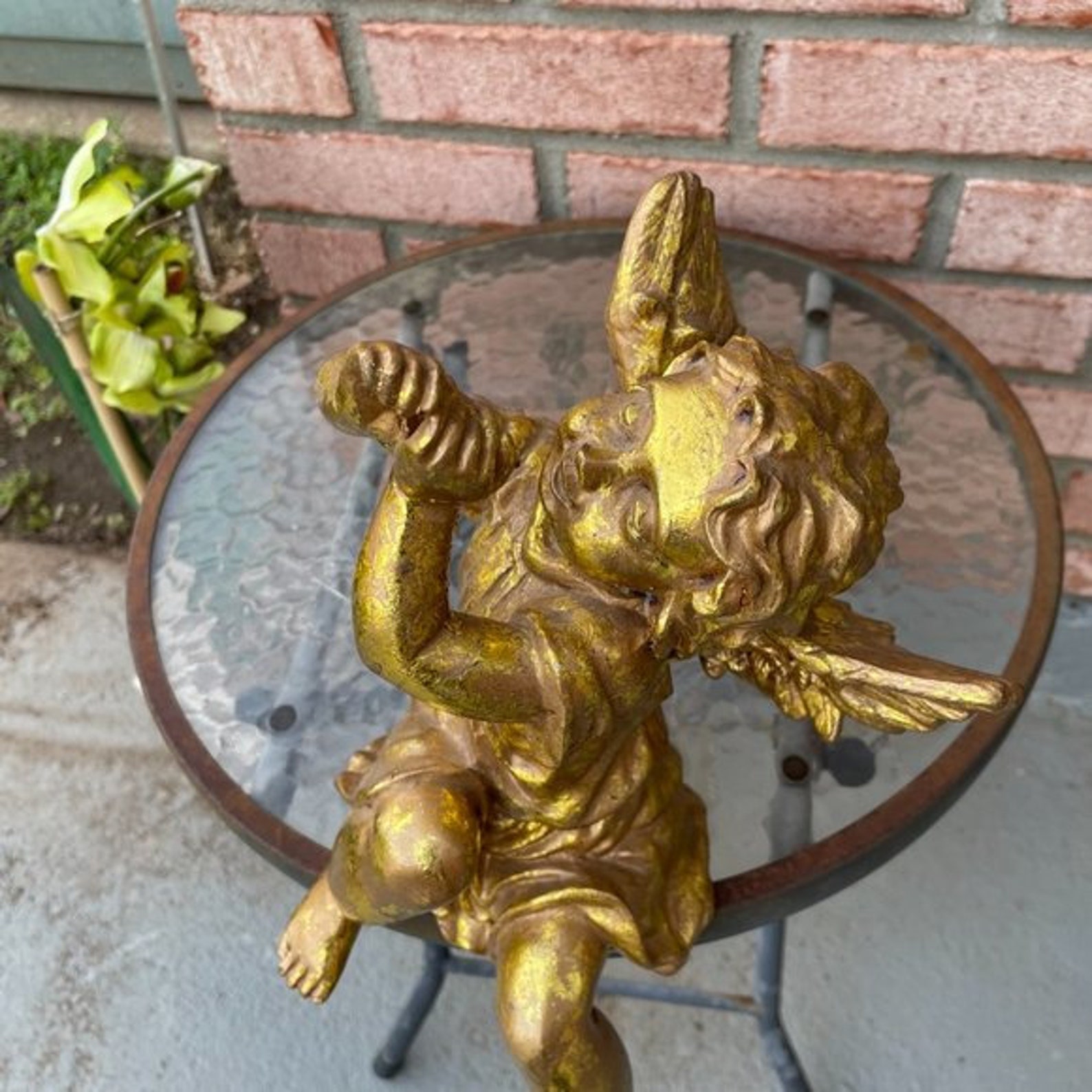 Vintage Cherub Gold Large Angel Statue Figurine Etsy