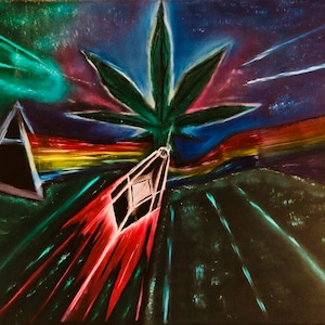 12x8 Psychedelic art, Pink Floyd, cannabis, outer space, crystals, nebula painting, rainbows, marijuana art, cannabis art, pot art,