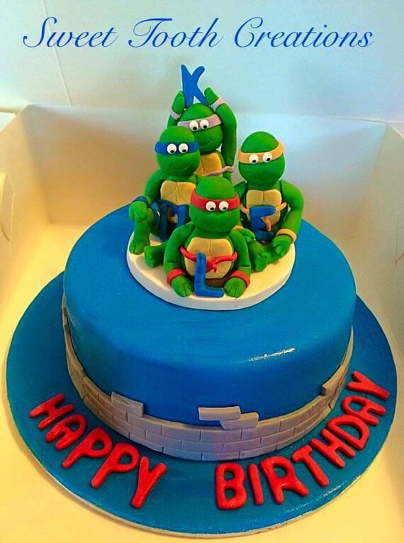 Fondant Ninja Turtles Cake Topper Plus Happy Birthday Letters Etsy