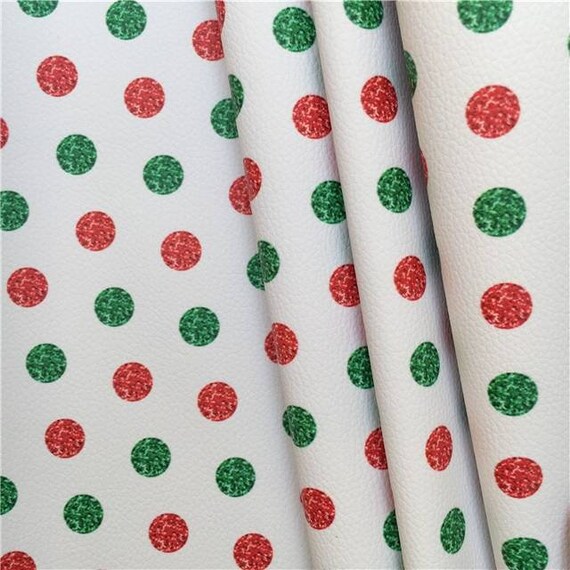 Red & green polka dot Christmas faux leather sheet fabric full or 1/2 sheet 