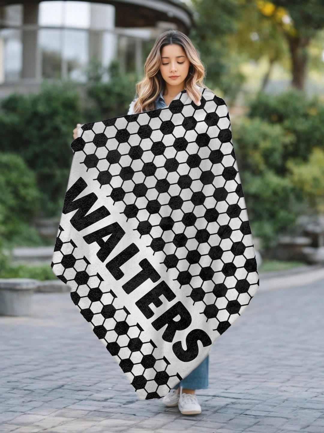 Soccer Pattern Print Hooded Blanket