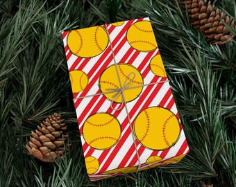 Yellow Baseball Gift Wrap Bright Softball Wrapping Paper Sports Theme Party Decor (One 20 Inch X 30 Inch Sheet