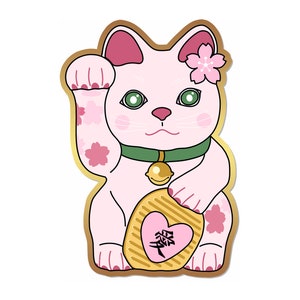 Autocollant pour chat chanceux en fleurs de cerisier - Sakura Maneki Neko - Feuille d’or