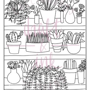 Potted Plants Printable Coloring Page With a Variety of Hand-illustrated Plants - Etsy