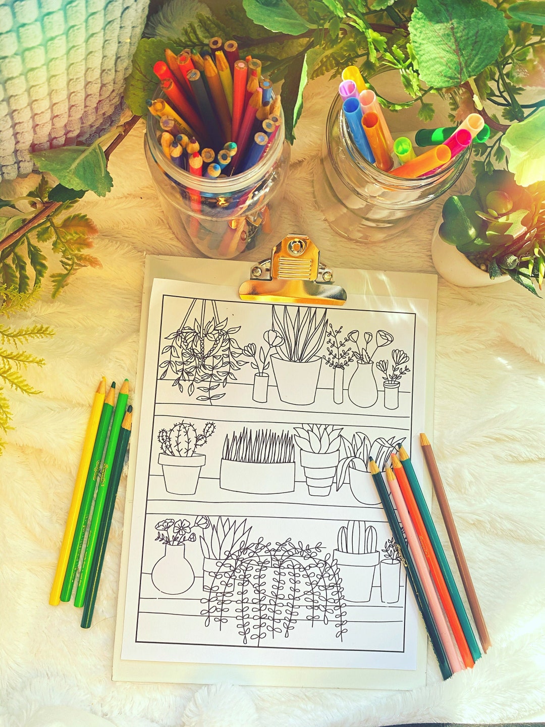 Potted Plants Printable Coloring Page With a Variety of Hand-illustrated Plants - Etsy
