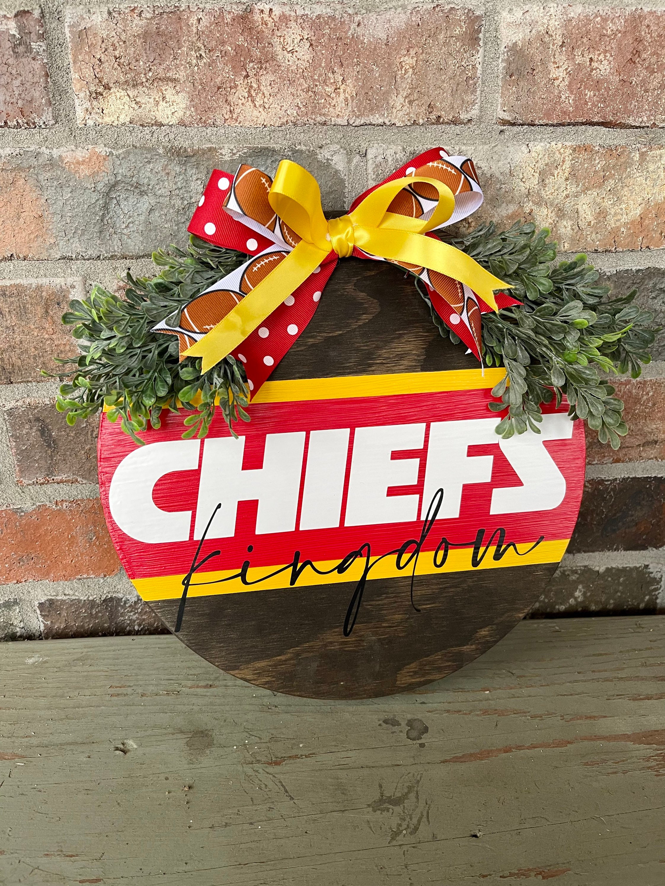 Kansas City Chiefs Wooden Football Helmet Sign by FOCO – Limited Edition NFL Wall Art in Team Colors – Has Metal Hook for Easy Hanging - Show Your