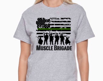 Distressed Flag Soldier Muscle Brigade Unisex T-Shirt USA Military Support