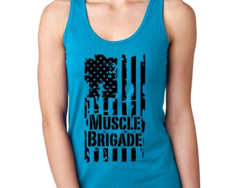 Women's Distressed Flag Muscle Brigade Tank USA