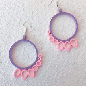 Purple Pink Round shape Quilling Earrings, Paper Jewelry, Paper Earrings,quilled earrings