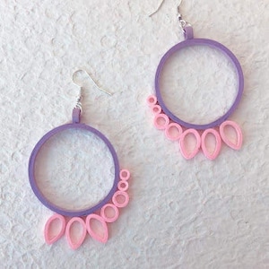 Purple Pink Round shape Quilling Earrings, Paper Jewelry, Paper Earrings,quilled earrings image 1