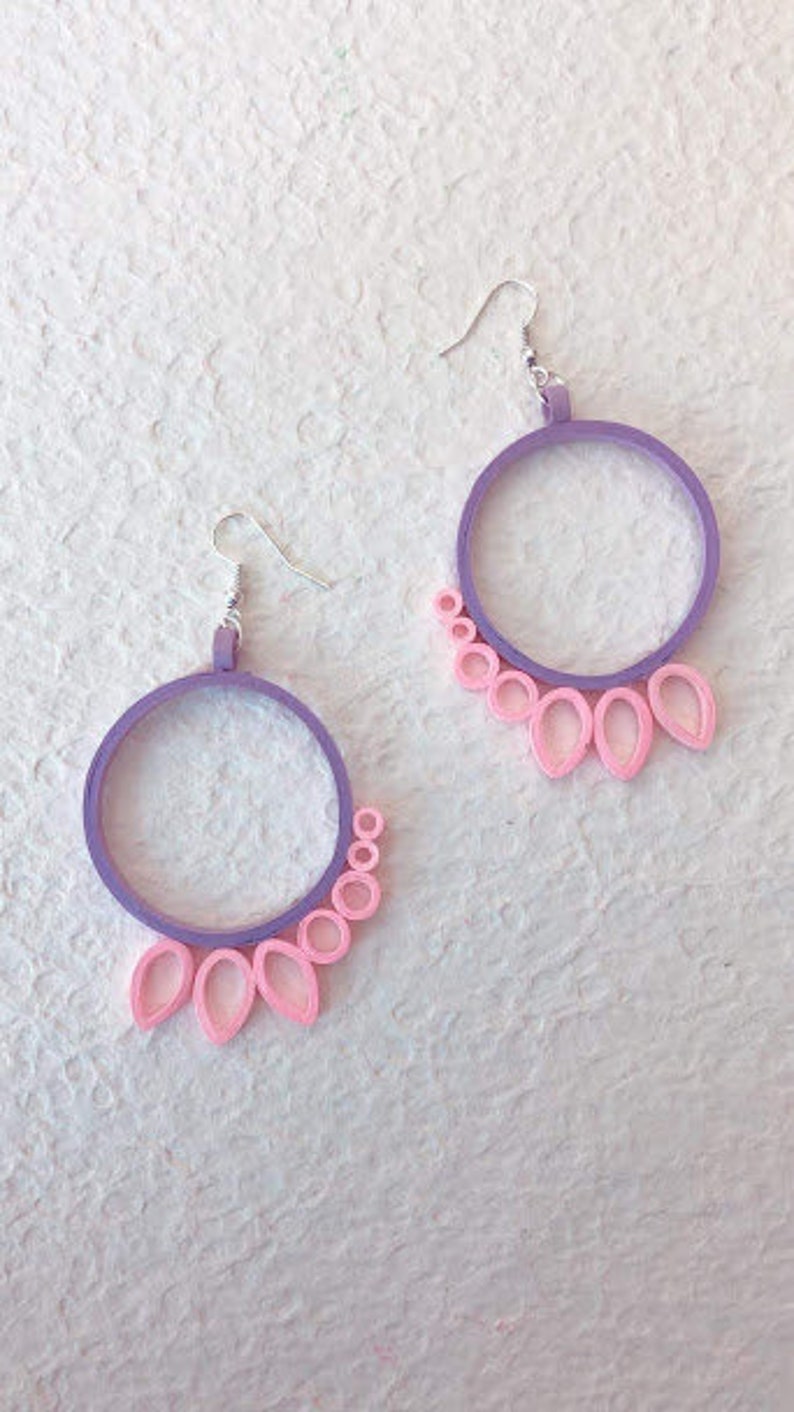 Purple Pink Round shape Quilling Earrings, Paper Jewelry, Paper Earrings,quilled earrings image 1