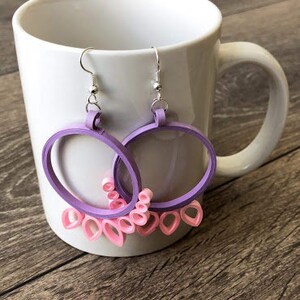 Purple Pink Round shape Quilling Earrings, Paper Jewelry, Paper Earrings,quilled earrings image 2