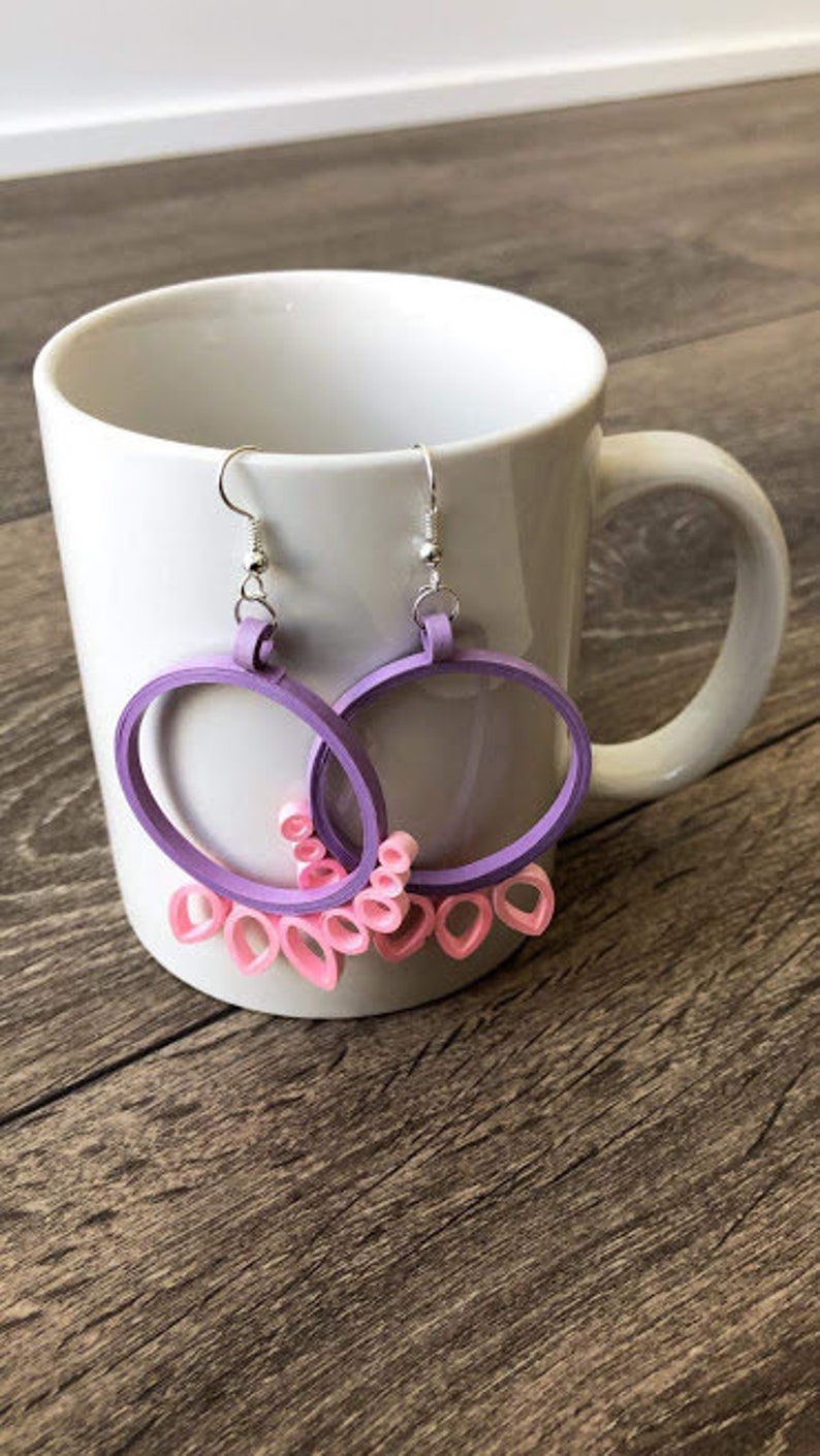 Purple Pink Round shape Quilling Earrings, Paper Jewelry, Paper Earrings,quilled earrings image 2