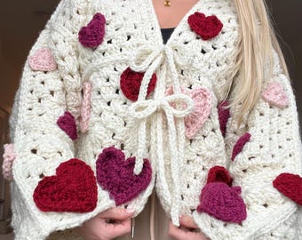 Crochet Cardigan Pattern- You are Loved Granny Square Heart Cardigan (Instant PDF Download)