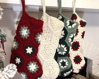 Granny Square Crochet Christmas Stocking Pattern | Vintage Holiday Stocking (Instant PDF Download)
