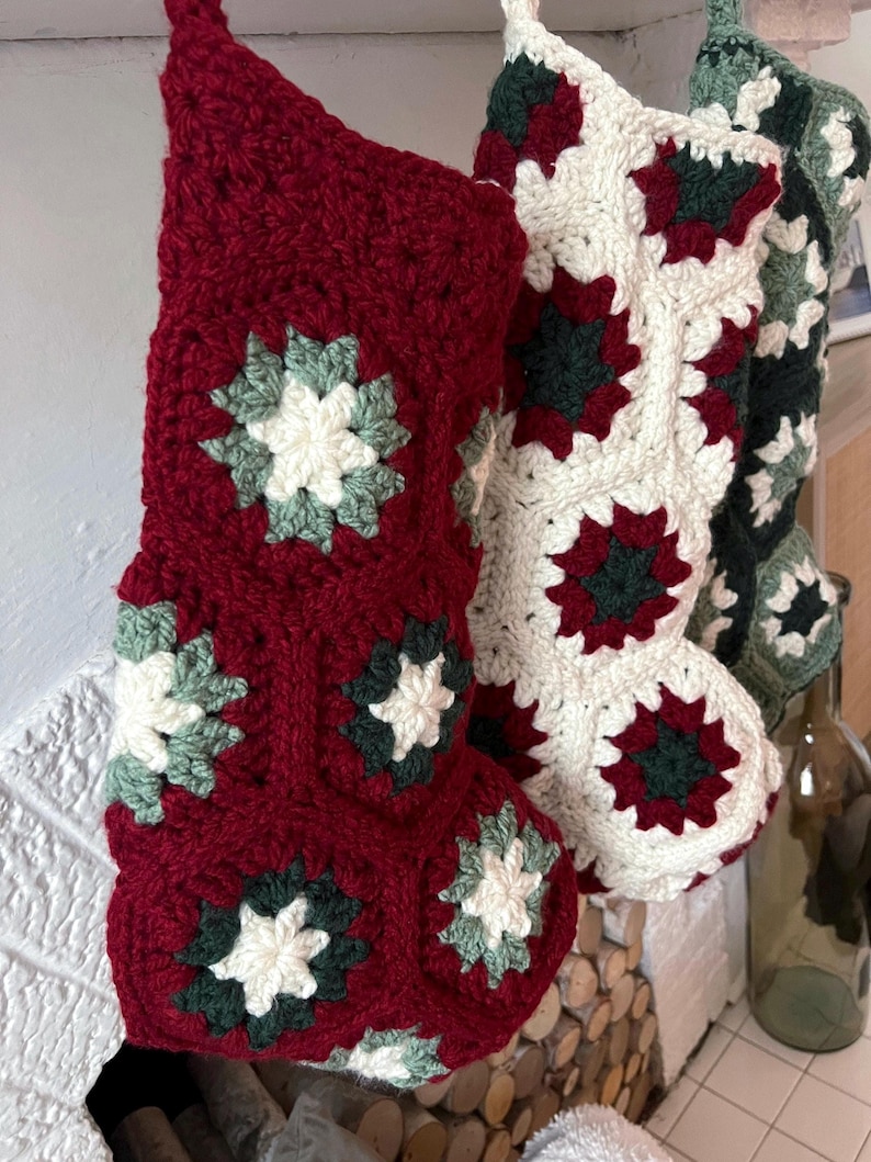 Granny Square Crochet Christmas Stocking Pattern | Vintage Holiday Stocking (Instant PDF Download) image 9