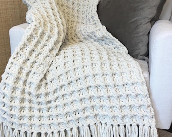 Chunky Waffle Crochet Blanket Pattern –  Beginner Throw Pattern (Digital Download PDF)
