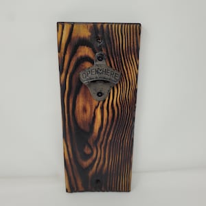 Wood Burned Wall-Mount Bottle Opener l Shou Sugi ban