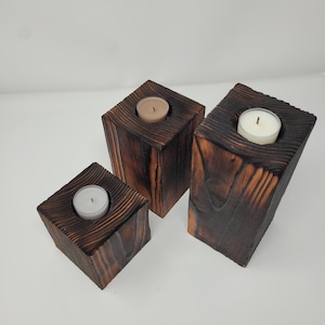 Wooden Tea Light Candle Holders | Natural | Shou Sugi Ban | Set of 3 | Gift Home Decor