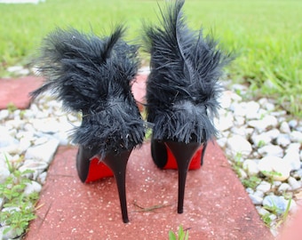 high heels with feathers
