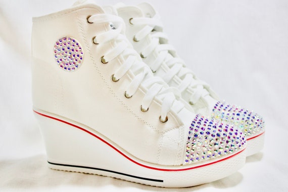 Women's White Wedge Sneaker High Heel 