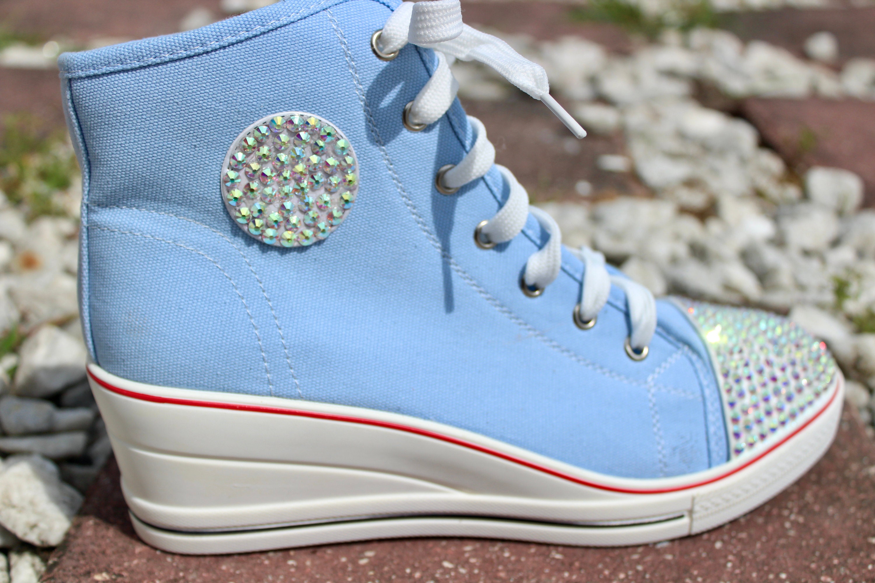 Women's Baby Blue Wedge Platform Side Zipper Lace Up Comfy Etsy