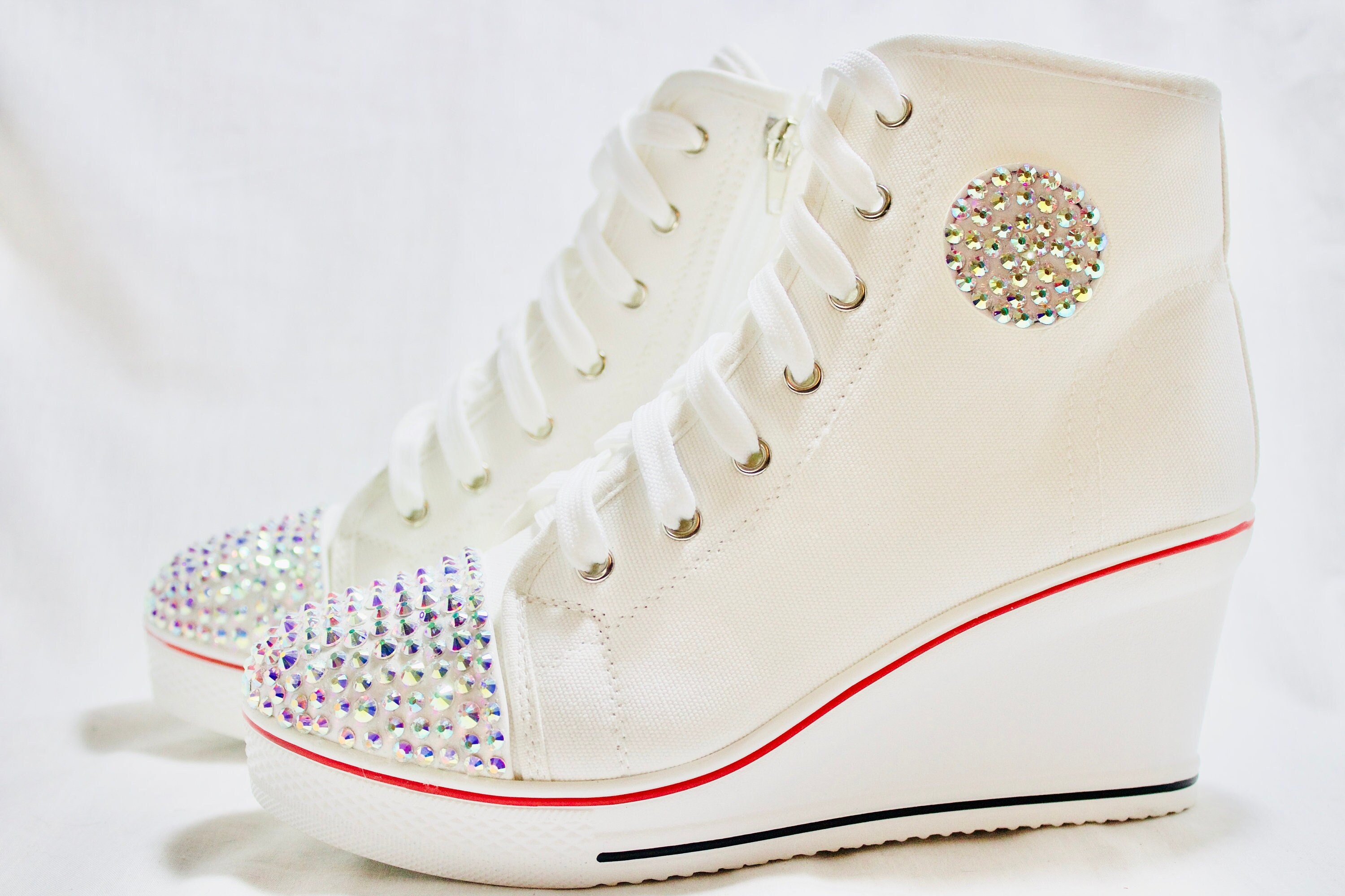 Women's White Wedge Sneaker High Heel 