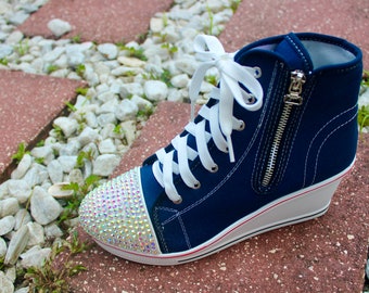 Navy wedge sneakers best sale