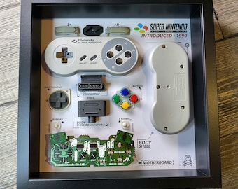Moldura de exibição para controle SNES, caixa de sombra, jogo retrô clássico, perfeito para jogadores e colecionadores, decoração de parede, arte de fã, sala de jogos