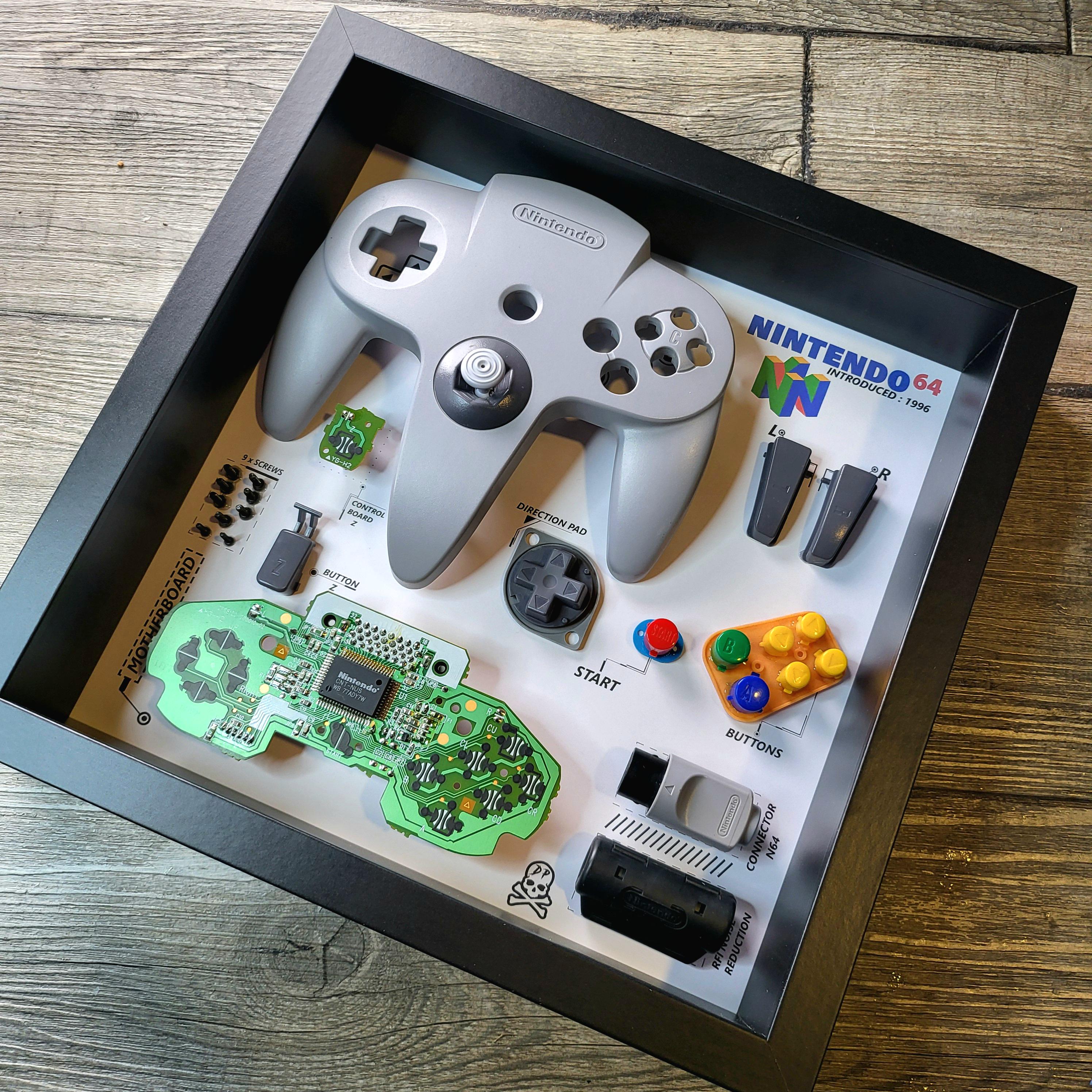 N64 Controller Shadowbox Black Frame Wall Decor Game Room Joystick ...