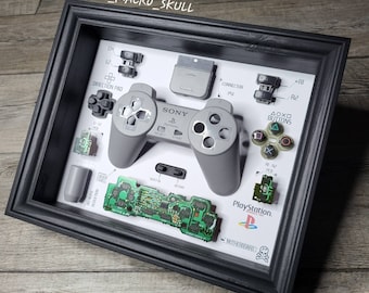 Caixa de sombra diorama moldura preta para controle de ps1 ps psx decoração de parede sala de jogos joystick desmontagem decoração presente caixa de sombra desmontada