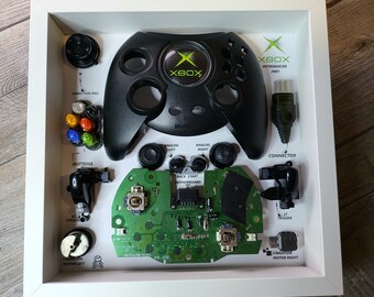 Diorama em caixa de sombra para decoração de parede de controle clássico de Xbox, sala de jogos, joystick desmontado, decoração, presente, caixa de sombra desmontada