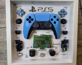 Diorama de caixa de sombra para controle de ps5 decoração de parede sala de jogos joystick azul desmontagem decoração presente caixa de sombra desmontada