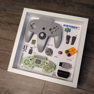 N64 shadow box nintendo game diorama controller Disassembled Game Console Wall Art Gifts for friends Wall Decor game room nerd geek canvas