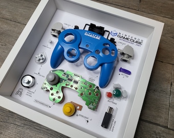 Caixa de sombra diorama para game cube azul controlador decoração de parede sala de jogos joystick desmontagem decoração presente caixa de sombra desmontada