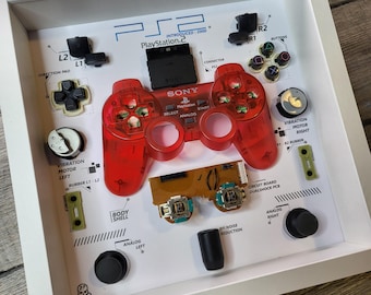 Shadowbox diorama para controle de ps2 vermelho edição especial decoração de parede sala de jogos joystick desmontagem decoração presente caixa de sombra desmontada